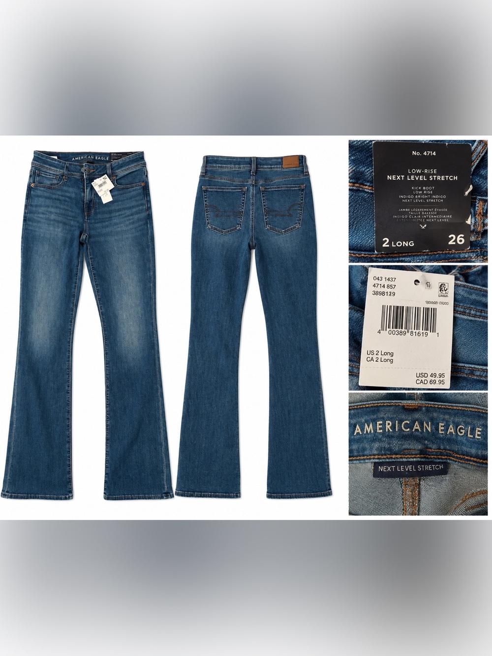 NWT American Eagle Low Rise Kick Boot Jeans Size 2 Long